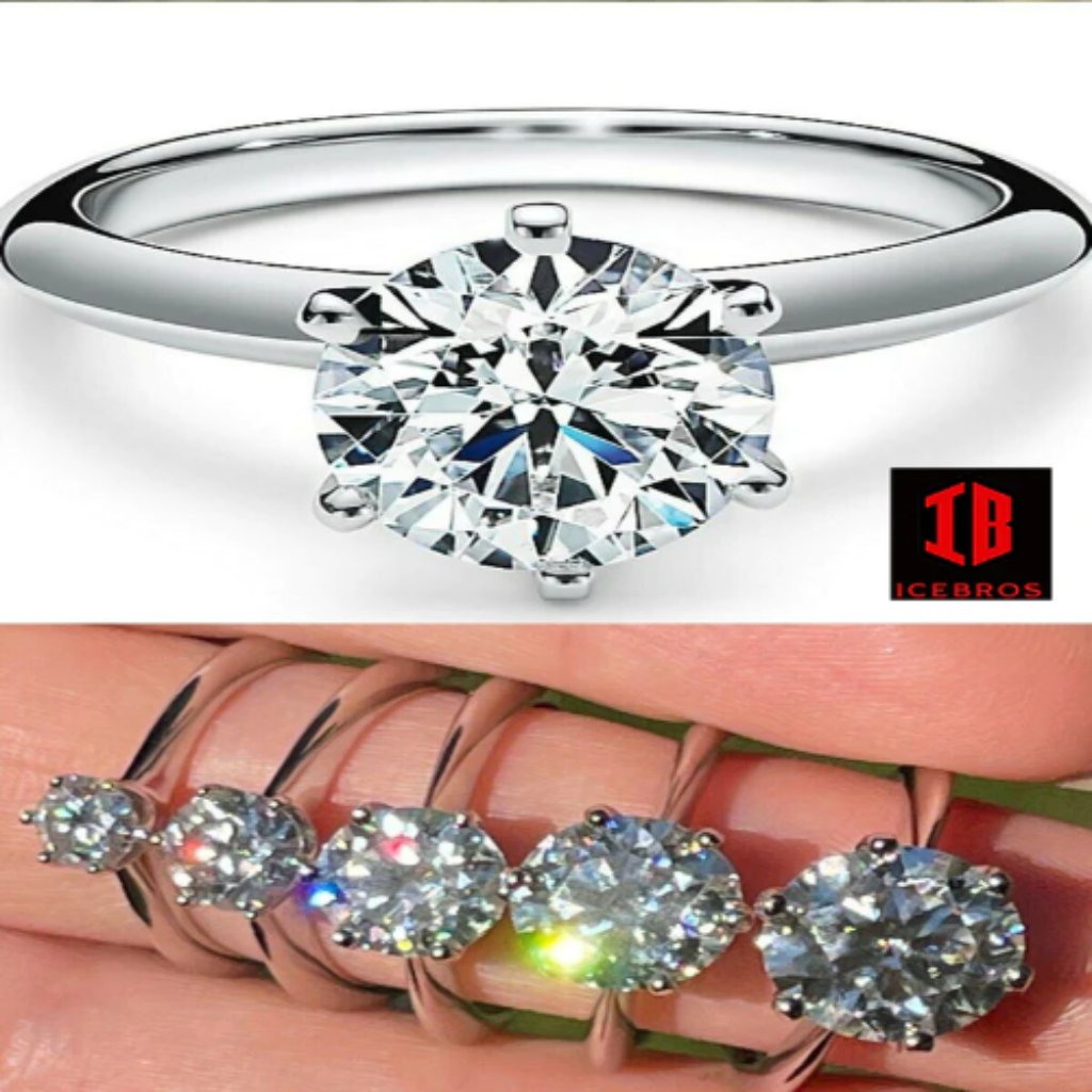 0.5ct (5mm) - 4ct (10mm) (4-10) Icebros White Gold Engagement Promise Ring